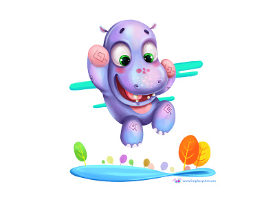 Happy Hippo cartoon colours hippo kid kidscartoon ponds trees