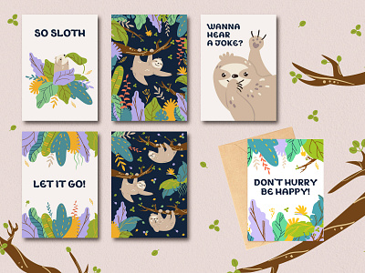 So sloth - set of postcards with cute sloths adobe illustrator cards design illustration postcard typography vector