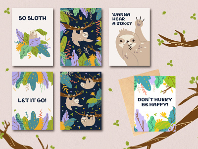 So sloth - set of postcards with cute sloths