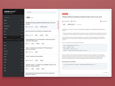 SonarSource Rules Explorer code developer interface sonarsource ui ux webapp website