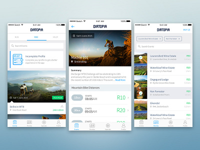 Dirtopia Mobile App clean events ios isoflow minimal mobile mountain biking ui