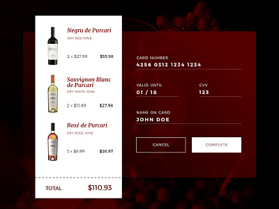 Checkout for online wine store