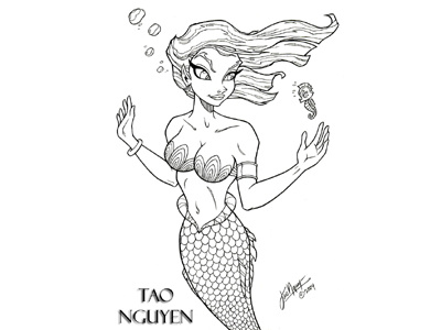 Tao Nguyen's Mermaid Girl Drawing characterdesign conceptart disney girl mermaid princess seahorse sketchdrawing taonguyen thelittlemermaid visualdevelopment