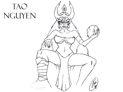 Tao Nguyen's Skull Queen Sketch Drawing comicbookart conan fantasyart female marveldccomics pencilsketchdrawing queen skull taonguyen warrior xena