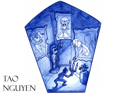 Tao Nguyen's Ghost Hallway Concept Art characterdesign childrensbookillustration conceptart creepyscary disney ghost halloween hauntedhouse hauntedmansion knight pencilsketchdrawing taonguyen