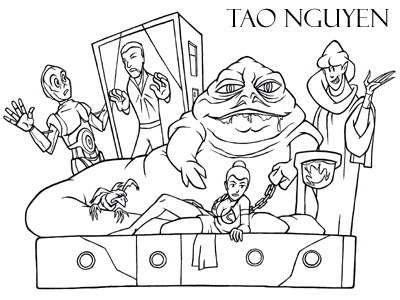 Tao Nguyen's Jabba And Friends Drawing animation cartoon characterdesign conceptart hansolo illustration jabathehutt princess returnofthejedi sketchdrawing starwars taonguyen
