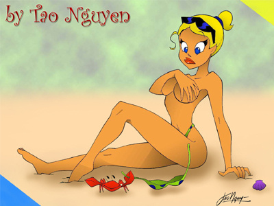 Tao Nguyen's Beach Girl Colored Drawing animation beach bikini cartoon characterdesign conceptart girl illustration sketchdrawing sunbathing taonguyen topless