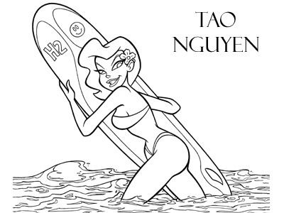 Tao Nguyen's Surfer Girl Drawing animation cartoon characterdesign conceptart girl illustration sketchdrawing surfboard surfer surfing taonguyen waves