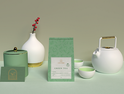 Green Tea Label - 3d mockup bag brandidentity branding label design logo packaging packagingdesign tea tealabel