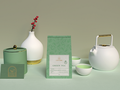 Green Tea Label - 3d mockup bag