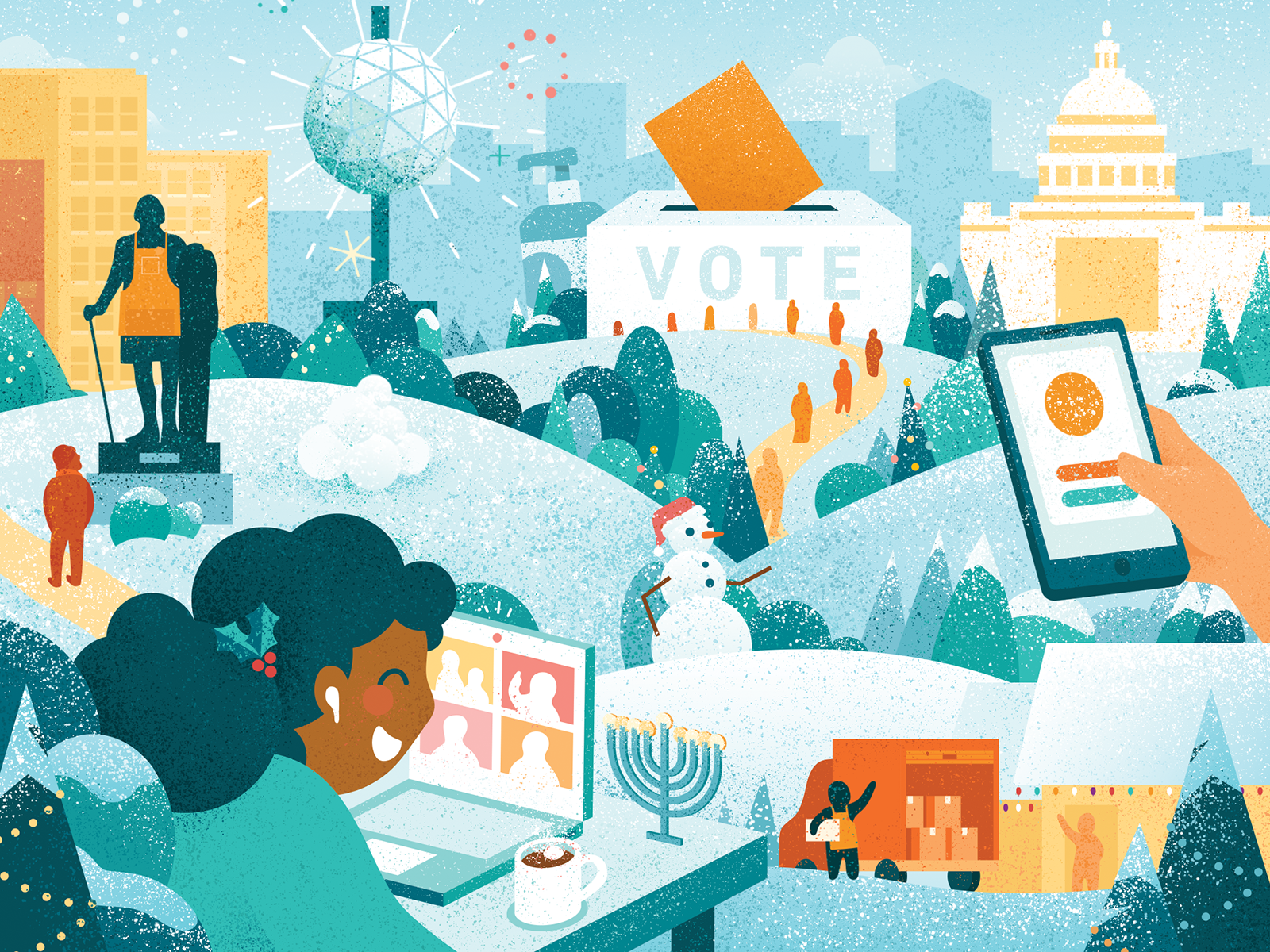 Winter Wonderland illustration illustration digital monument new years eve snow snow day snow landscape snow scene snowman social distancing textured illustration video call video chat video conference voting wfh winter holidays winter landscape winter wonderland working from home