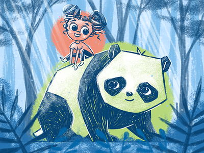 Let's Be Friends blue child children forest friends illustration kid panda panda bear pandas pet playing texture