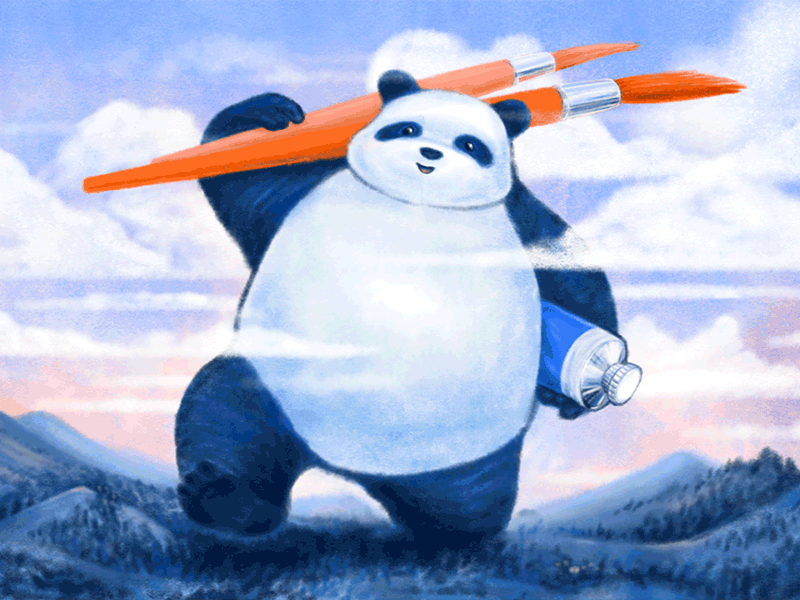 Creative Panda clouds creative designer giant gif illustration landscape painting panda