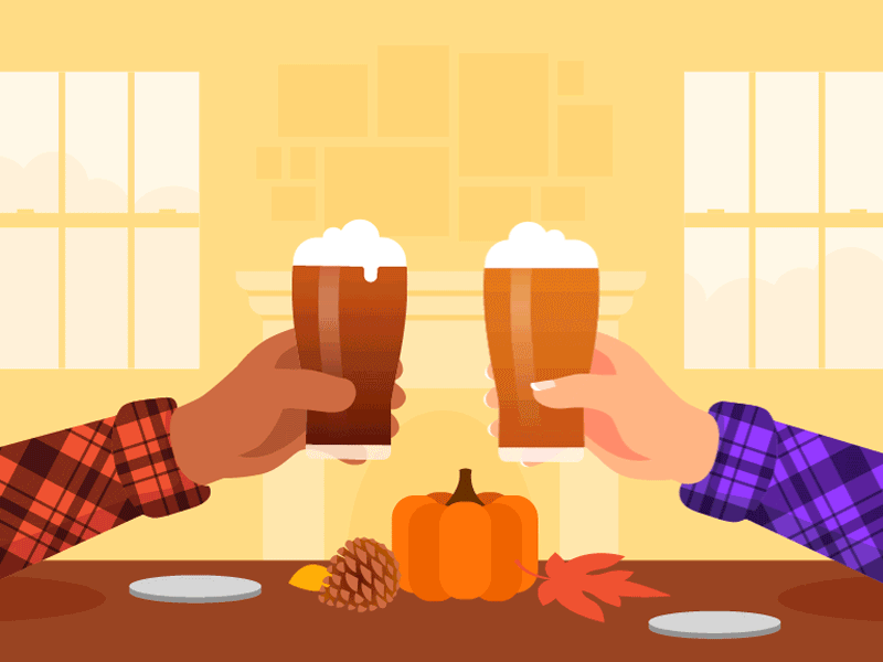Cheers! animation beer cheers drinks fall friends gif lettering pumpkin thanksgiving