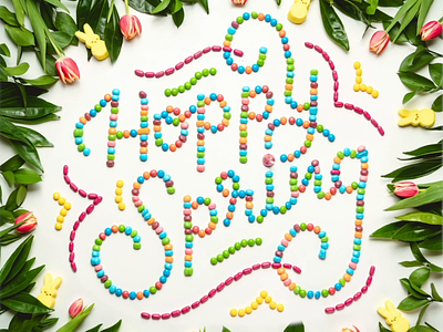 Hoppy Spring candy easter food lettering food type food typography hand lettering jelly beans lettering peeps spring spring break stop motion tulips