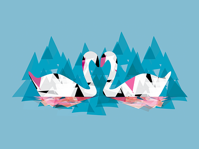 Two Swans digital illustration love modern prism swan vector