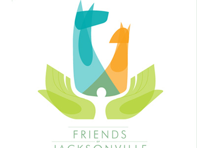 Friends of Jacksonville Animals Logo animals bird blue cat color dog green hands logo orange