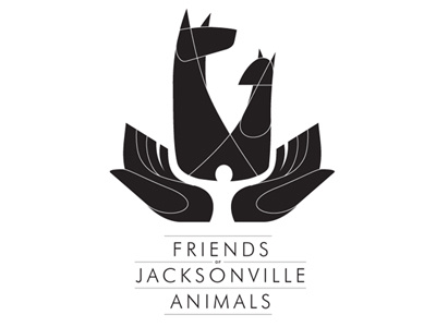 Friends of Jacksonville Animals Logo (B/W) animals black cat dog hands negative space white