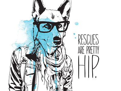 Rescues Are Pretty Hip character character design cool dog glasses hipster illustration ink rescue shepherd watercolor