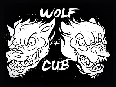 Wolf & Cub Sumi-e Ink bear fashion illustration ink japanese sumi e t shirt wolf