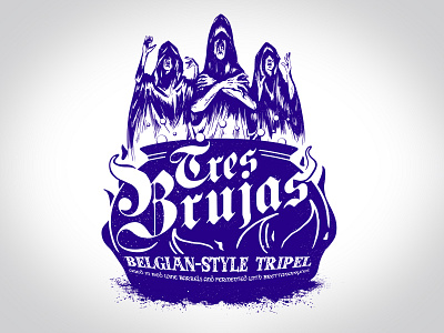 Intuition Ale Works Tres Brujas beer belgian brewery cauldron identity illustration logo tripel wine witch witches