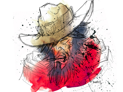 Overwatch - McCree brush character character design cowboy gaming illustration ink sketch video game wacom