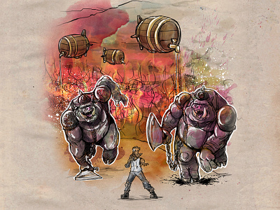 War Torn Bruvania book character digital drawing fantasy fire illustration legend pigs restaurant sketch watercolor