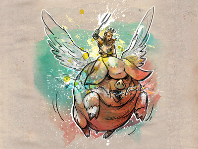 Prophecy Fulfilled! book character digital drawing fantasy illustration legend pig sketch watercolor wings