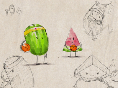Basketball with a Watermelon animation basketball cartoon character character design concept fruit sketch sports