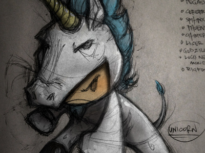 Unicorn Kid character character design fantasy illustration pencil rough sketch unicorn