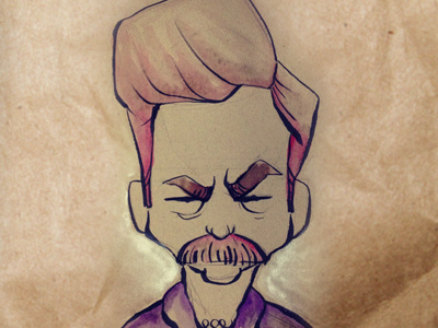 Ron Swanson caricature character character design movember redhead ron swanson sketch watercolor
