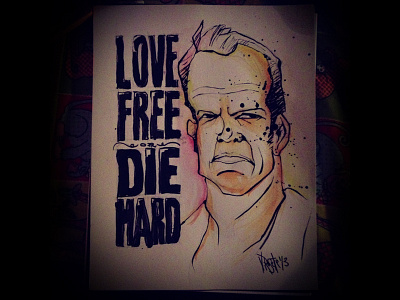Love Free or Die Hard aiga atomic sketch bruce willis caricature character character design ink jacksonville pen quick type watercolor