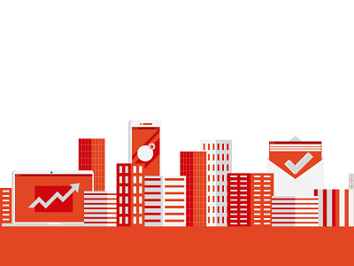 Tech city 3 d app city communication desktop development illustration integration lines mail minimal mobile red software tech