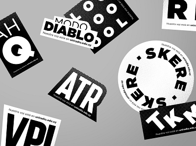 Stickers behance black white design identity design radio radio station stickermule stickers typeface typography university visual design youth