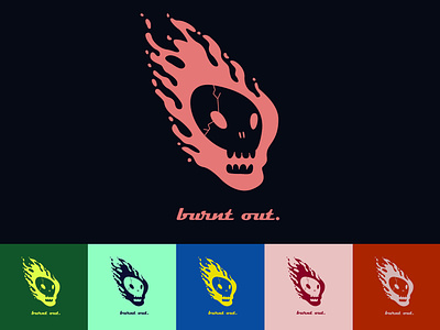 burnt out. branding burn fire illustration logo merch design skull typography