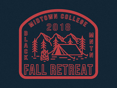 College Fall Retreat 2018 badge black mountain camp camp fire fall fire line art monoline mountains tent tree