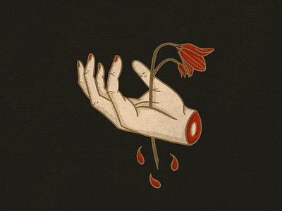 Sacred blood fingers flower halftone hand illustration stab tattoo traditional