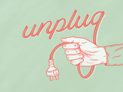 National Day of Unplugging halftone hand illustration mint national day of unplugging national unplug day plug script type unplug unplugging