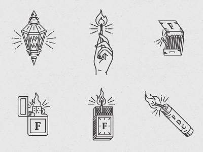 Fire Icons dynamite fire hand icon icon design icon set illustration lantern light lighter match matchbook matchbox tnt zippo