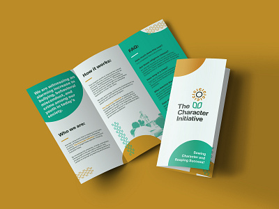 TCI Trifold brand implementation brochure layout mockup nonprofit patterns print school trifold