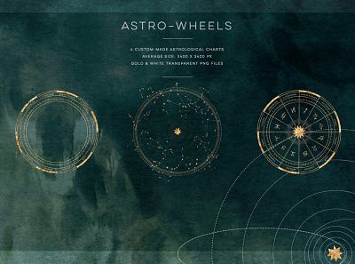 Astro Wheels from the Pro Astrology Toolkit astro astrology charts design esoteric designs gold foil icon illustration instagram templates licensing zodiac sign