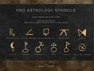 Advanced Symbols from the Pro Astrology Toolkit astro astrology branding design tools esoteric designs gold foil golden icon instagram templates vector zodiac sign