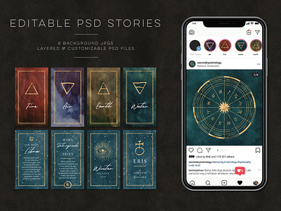 Instagram Story Templates from the Pro Astrology Toolkit astro astrology branding charts design tools esoteric designs gold foil icon instagram templates zodiac sign