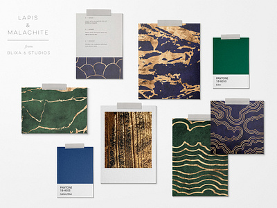 The Lapis & Malachite Collection background art background design blue and gold design resources gold foil golden foil graphic resources green and gold lapis licensing malachite marbled naturalistic organic art vectors
