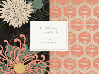 Floating Flowers Samples design resources flat floral design graphic art illustration japanese art japanese culture japanese style licensing repeating pattern