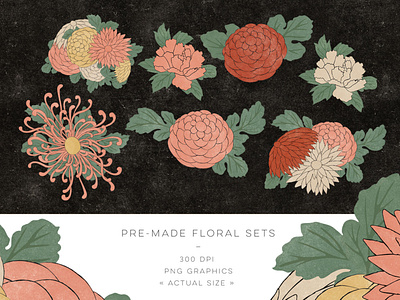Pre-Made Japanese Floral Bunches art licensing asian graphics design tools flat design floral graphics floral patterns flowers graphic resources japanese culture japanese design japanese flowers jpg png vectors