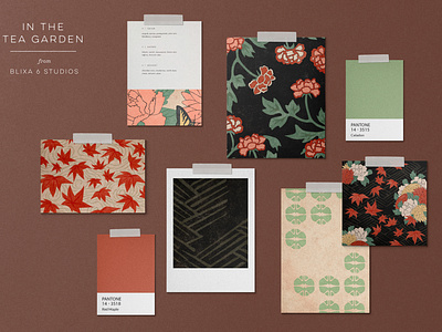 In Tea Garden Mood Board art licensing asian graphics design tools flat design floral graphics floral patterns flowers graphic resources japanese culture japanese design japanese flowers jpg png vectors