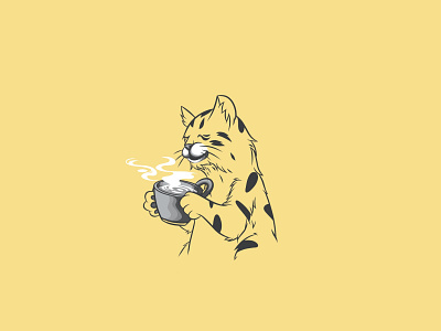 Cat with coffee branding cartoon cat character design illustration logo mascot vector