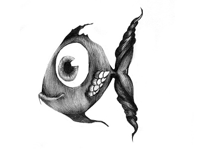 Swirl Fish - Sketch Series animals big eyes black and white fish sea sketch