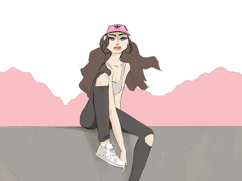 Dytto! 2d adidas animation brunette dancer dytto frame by frame girl hair illustration pink wind